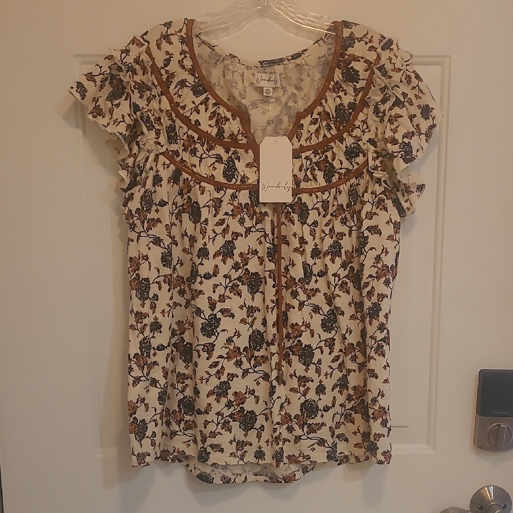 Wonderly Cream and Brown Floral Blouse